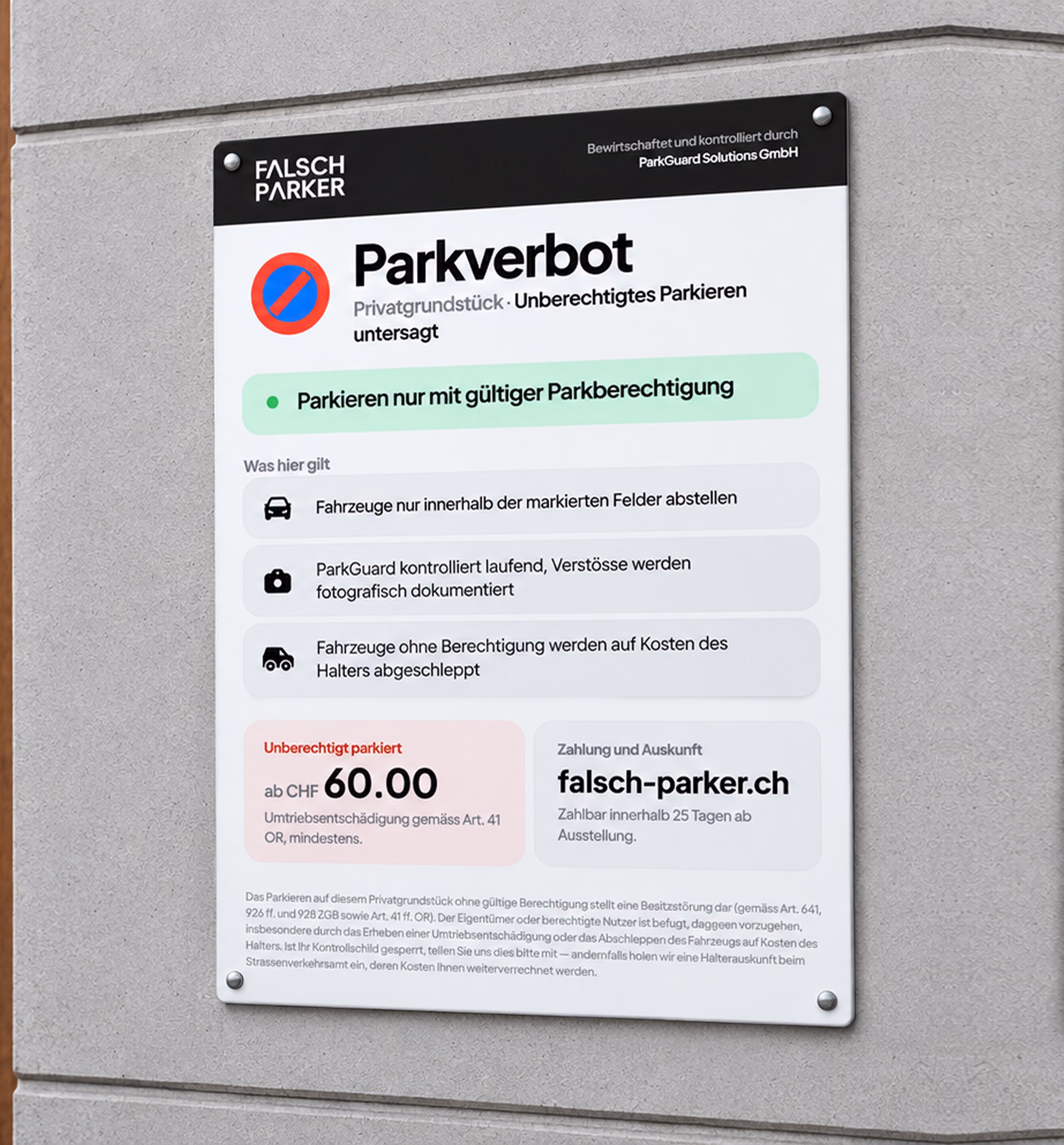 Parkschilder mit Privatparkplatz-Hinweisen