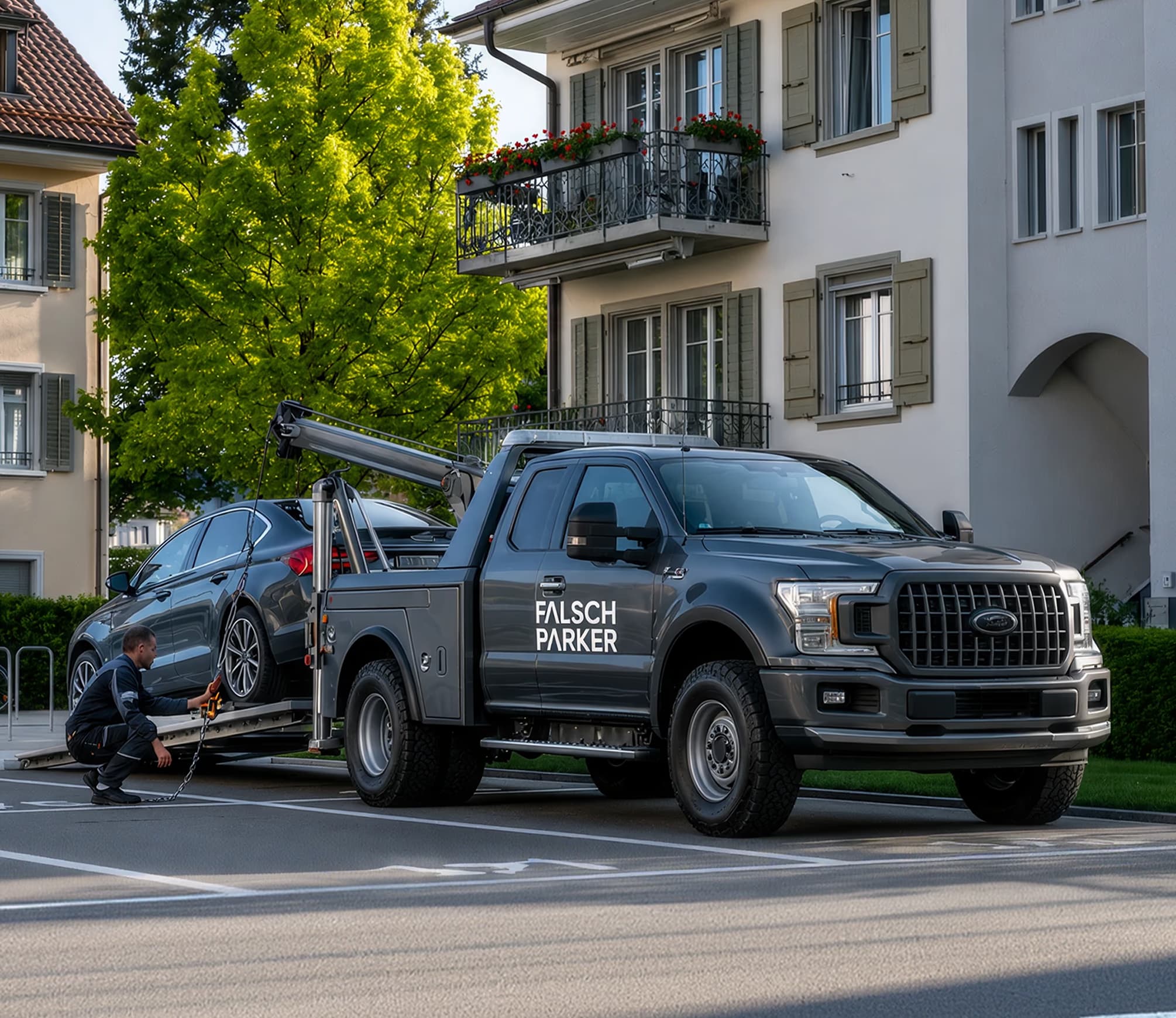 Abschleppwagen entfernt falsch geparktes Fahrzeug