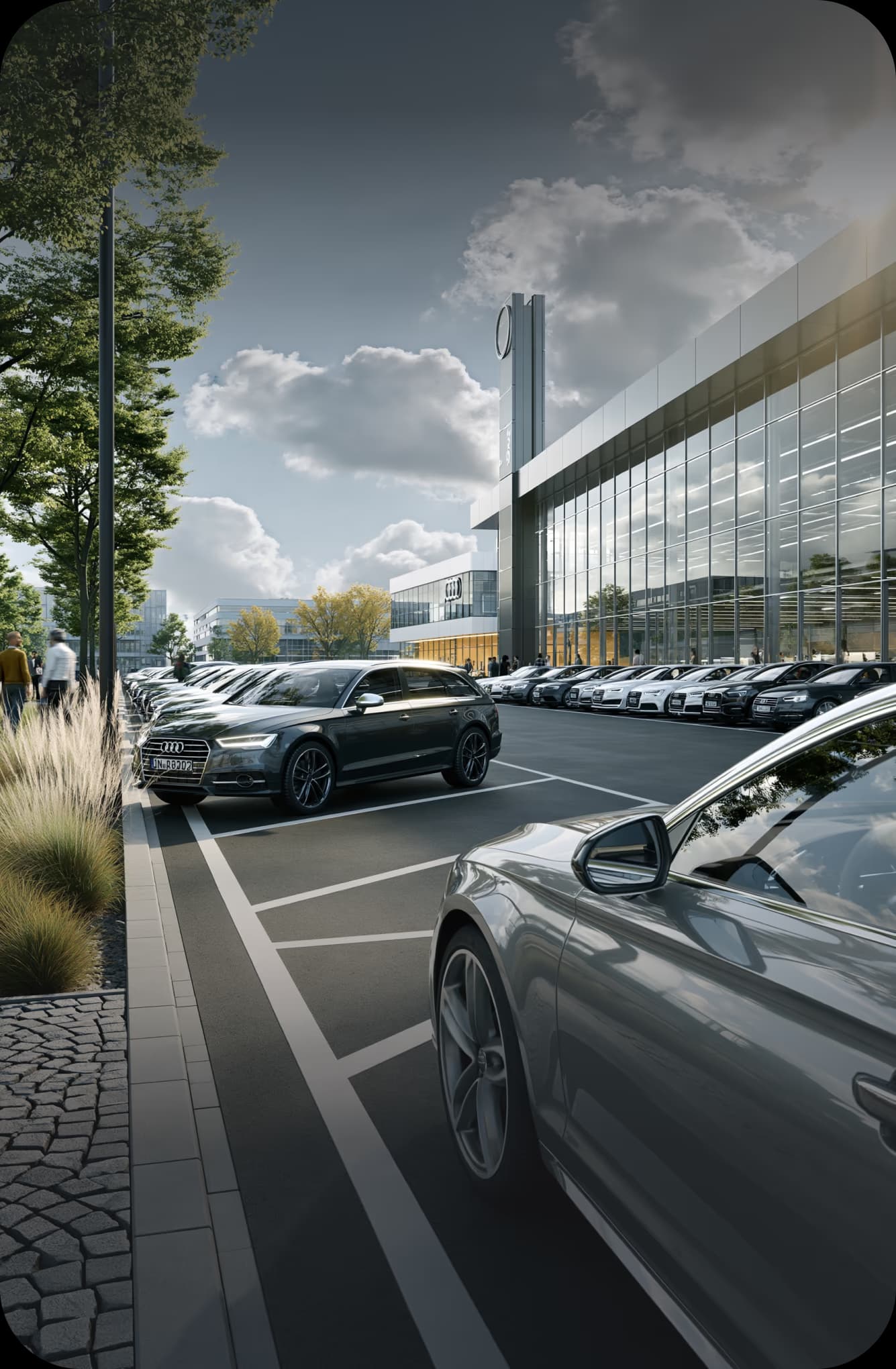 Parkplätze und Zufahrten in einem Gewerbe- und Industriepark