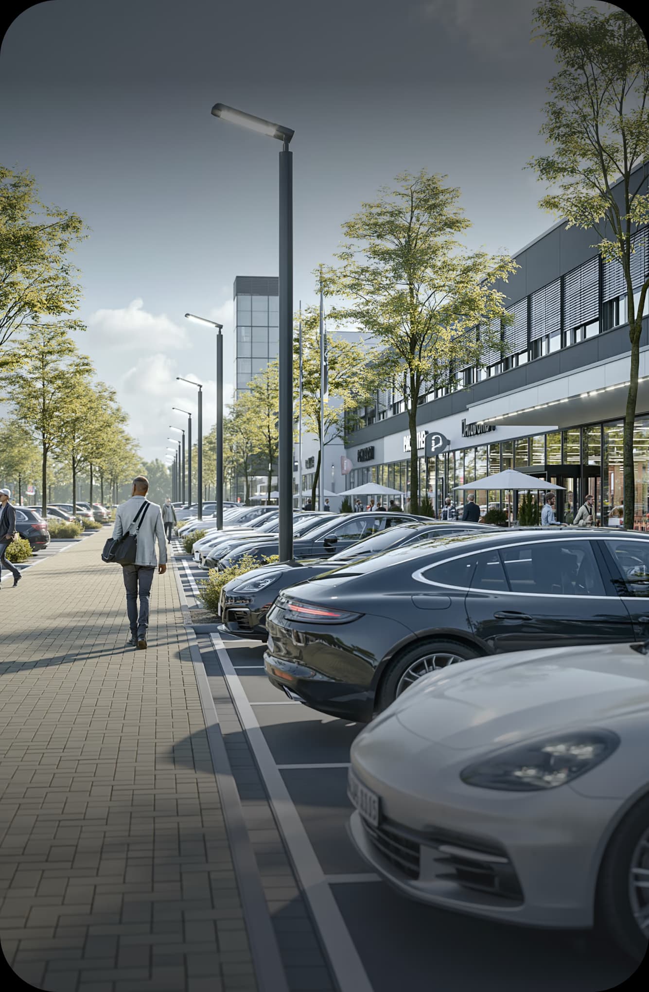 Filialparkplatz eines Unternehmens mit mehreren Standorten