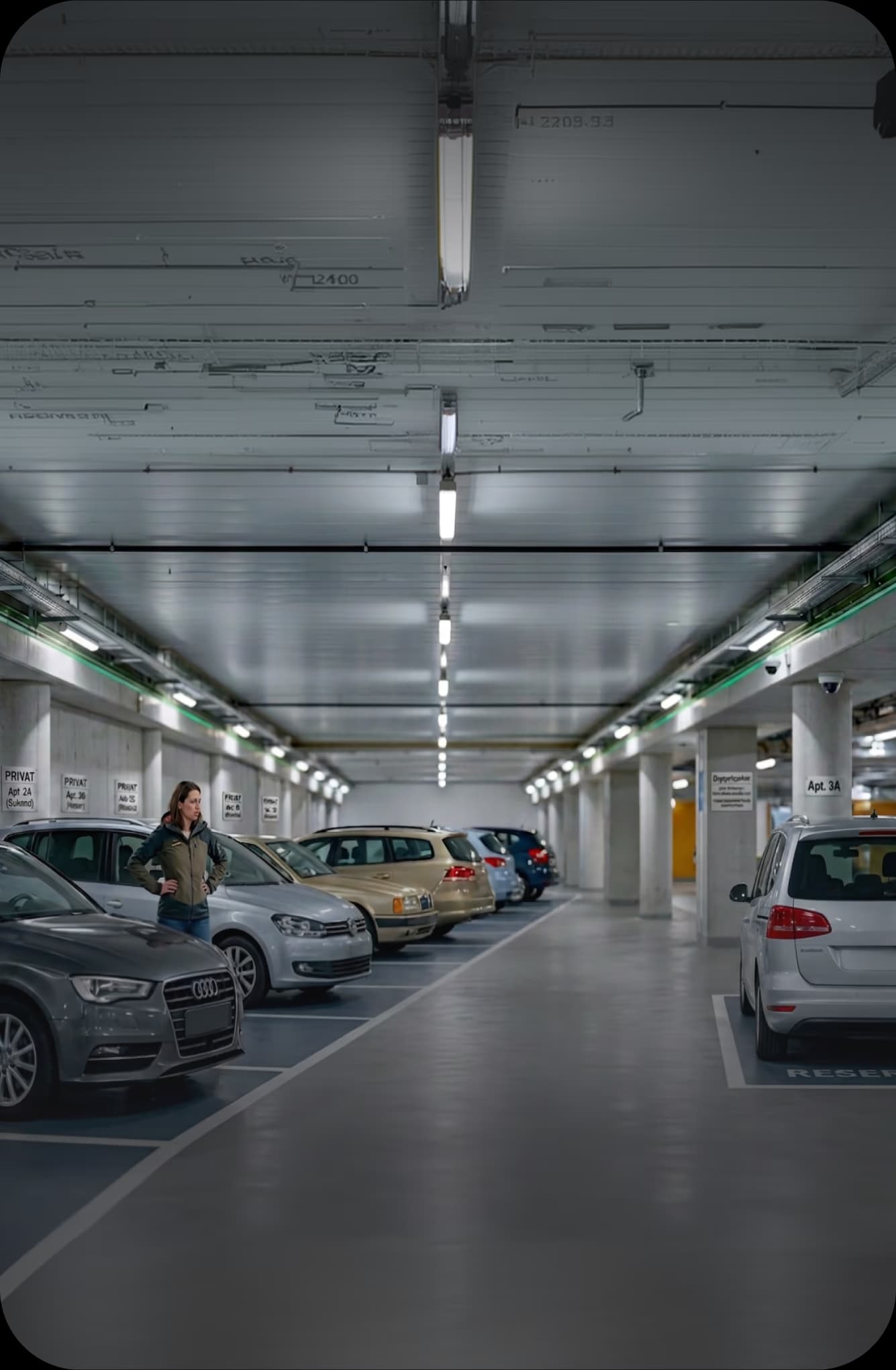 Besetzter Mieter-Stellplatz in einer Tiefgarage