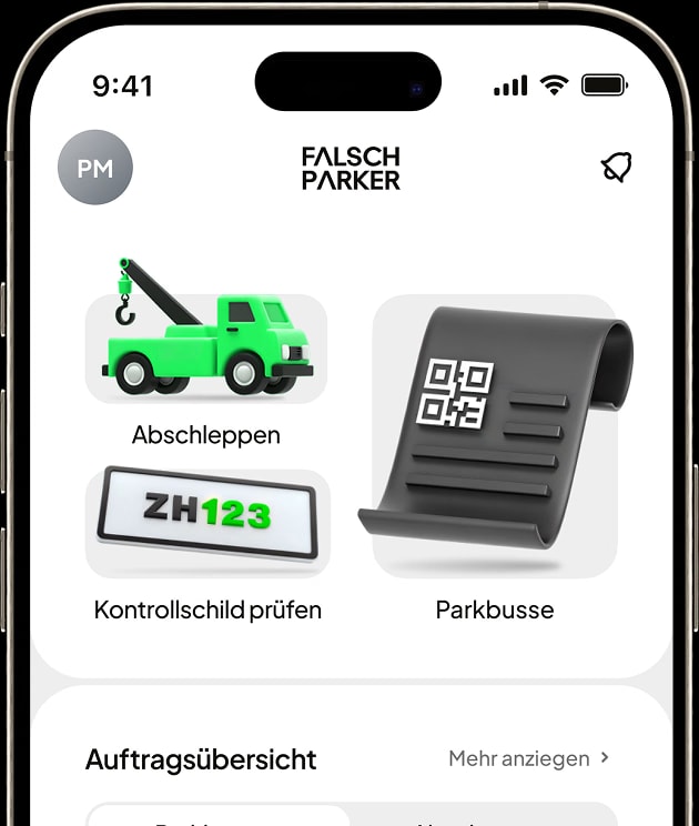 Maßnahme zur Meldung eines Falschparkers in der App auswählen