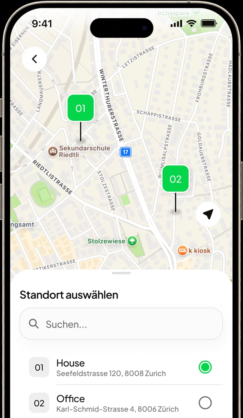 FalschParker App: Kartenansicht zur Auswahl eines gespeicherten Standorts
